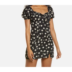 BP Black Daisy Print Short Sleeve Mini Dress Sz S Floral Dainty Cottage Milkmaid